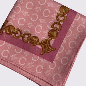 Celine Cotton Scarf – Pink Chain & Logo Print